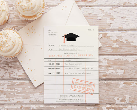 LIBRARY CARD GRADUATION INVITATION