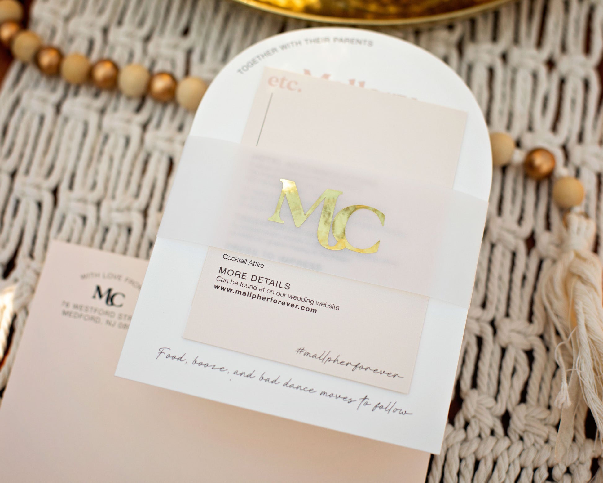 Arch wedding invitation in Blush and Rose Gold