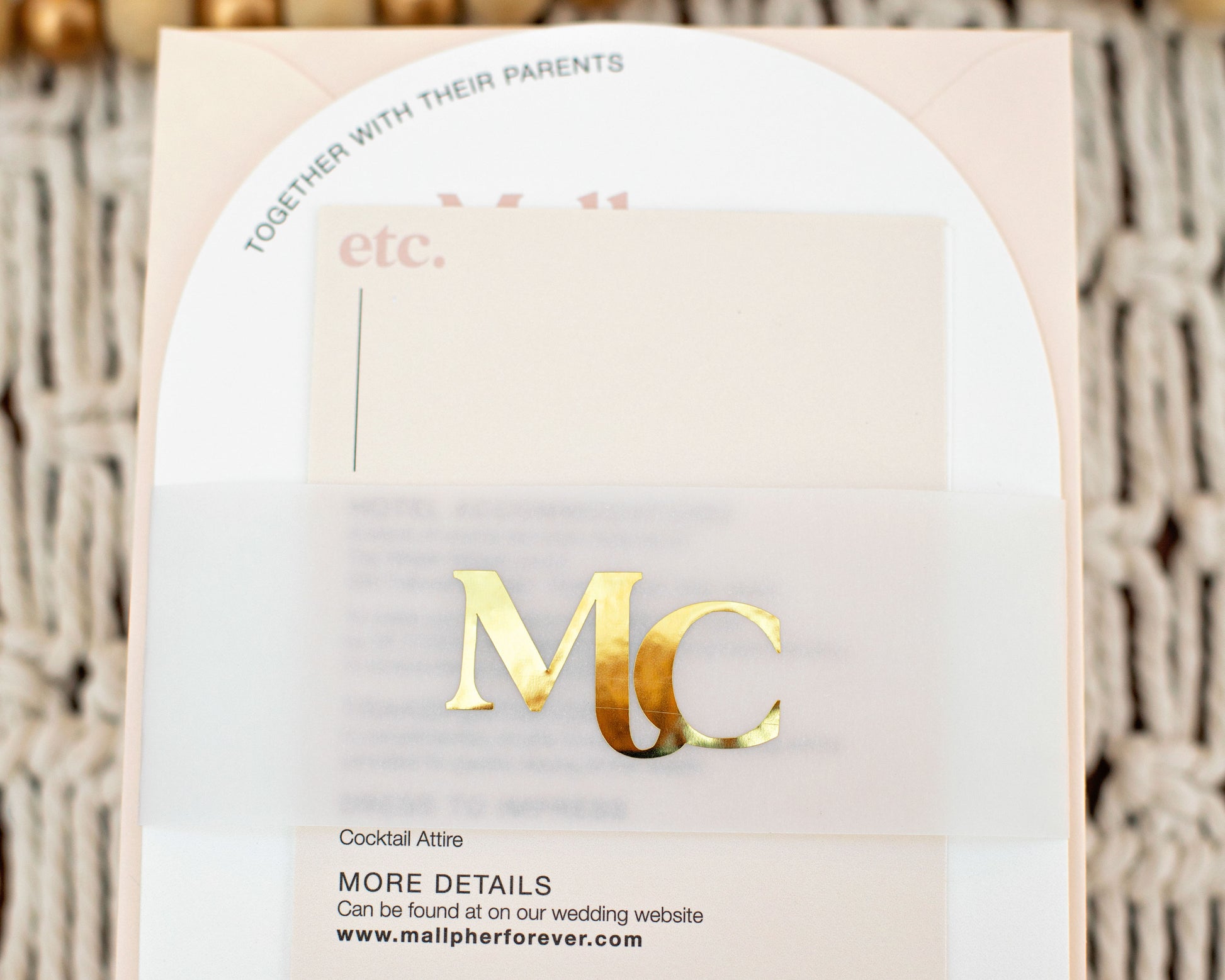 Gold Monogram Bellyband Wedding Invitation