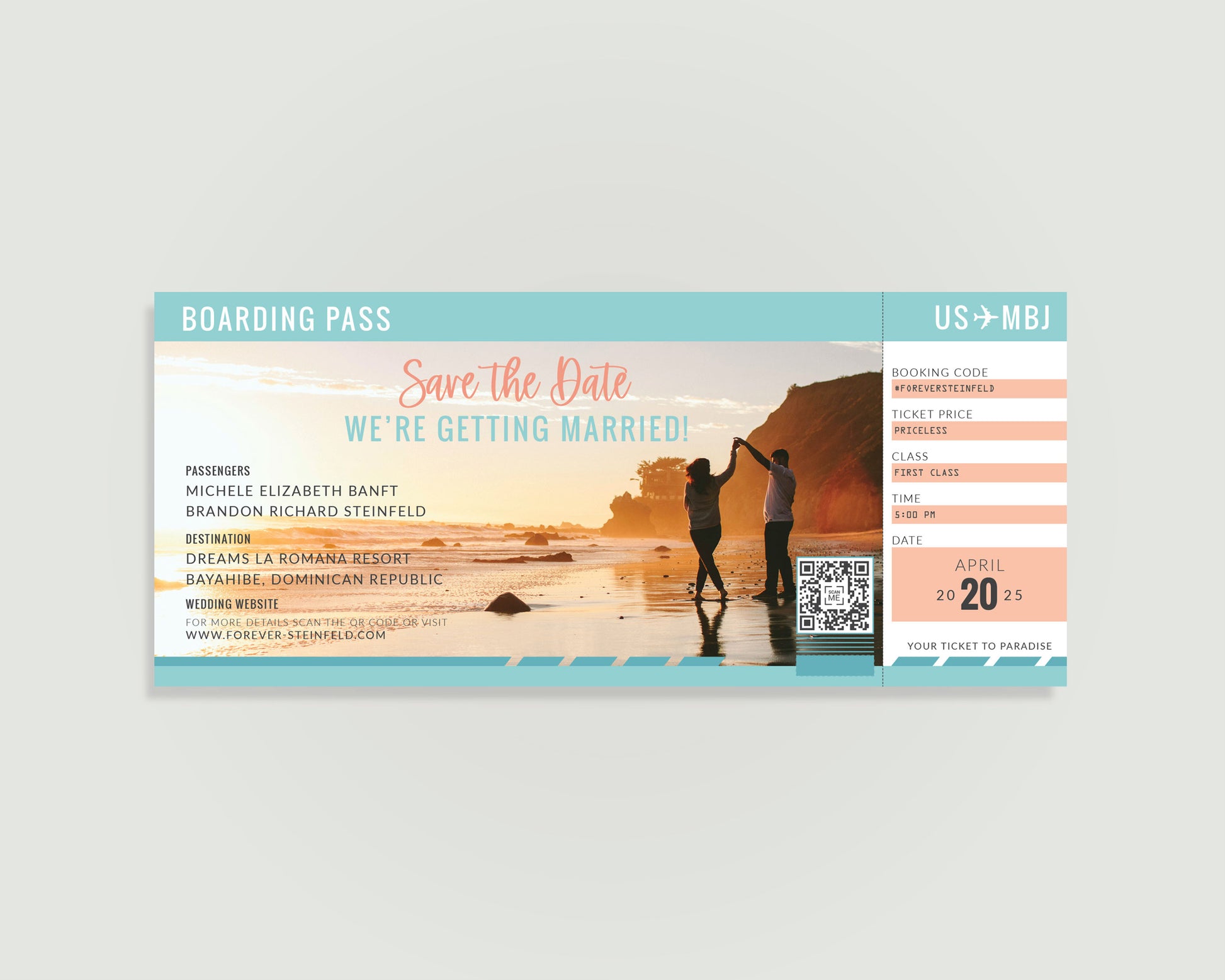 Dominican Republic Destination Wedding Save the Date card with Picture