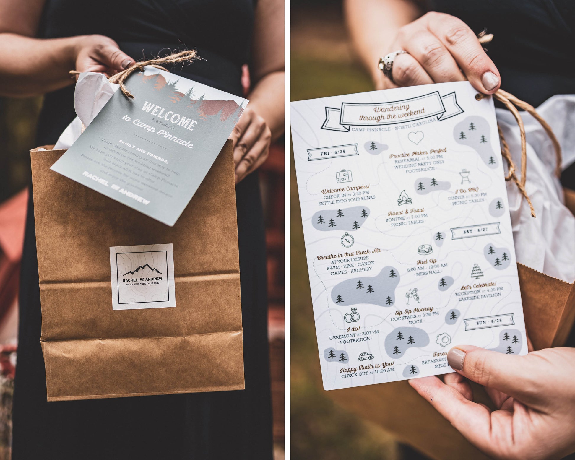 Wandering through the wedding welcome note for camp wedding or family reunion