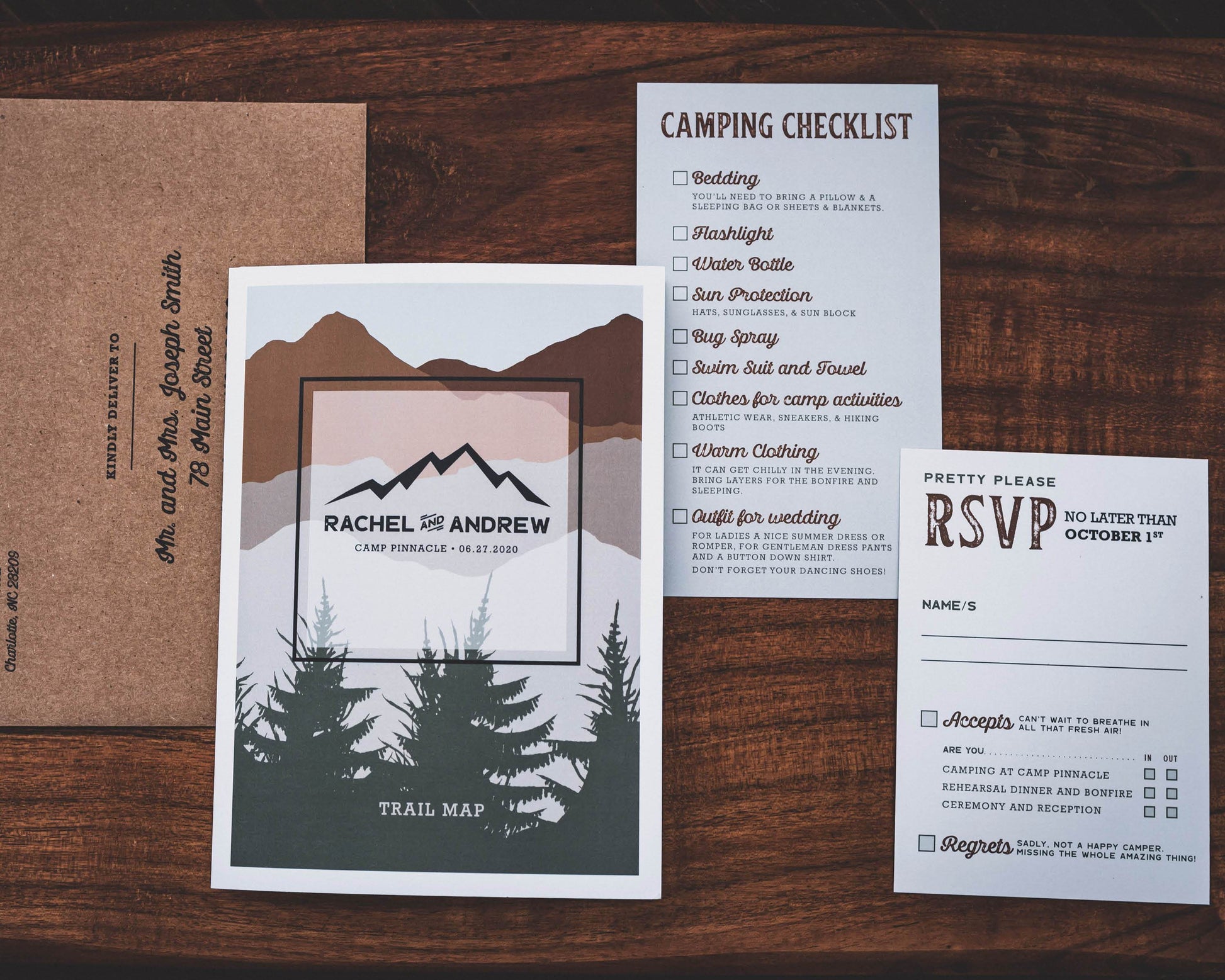 Camp Wedding Invitation with Trail Map