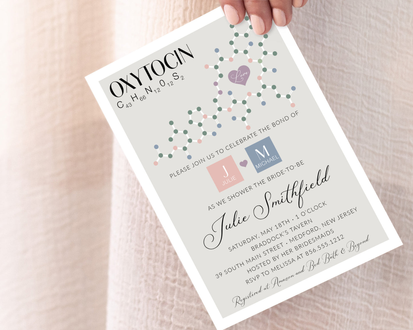 Oxytocin Bridal Shower Invitation for Chemistry Themed Shower