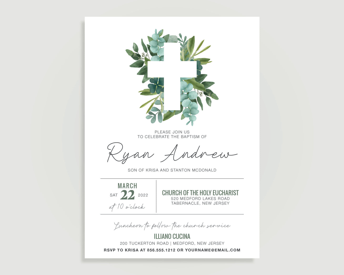 Eucalyptus Baptism Invitation