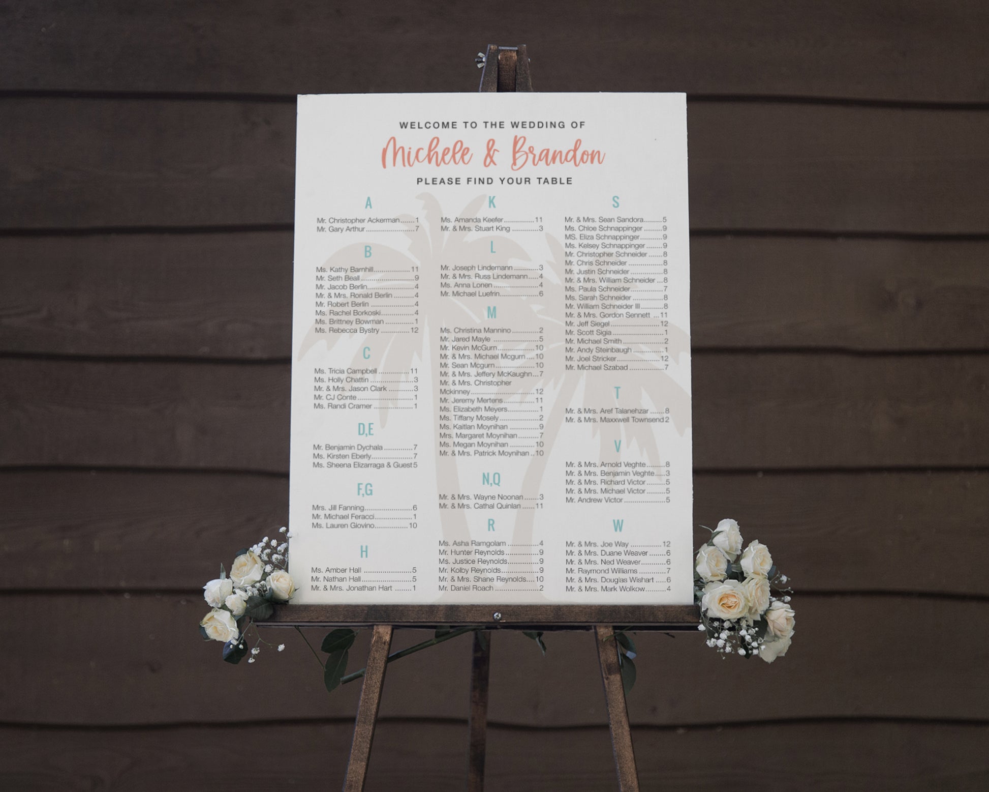 Destination Wedding Seating Chart