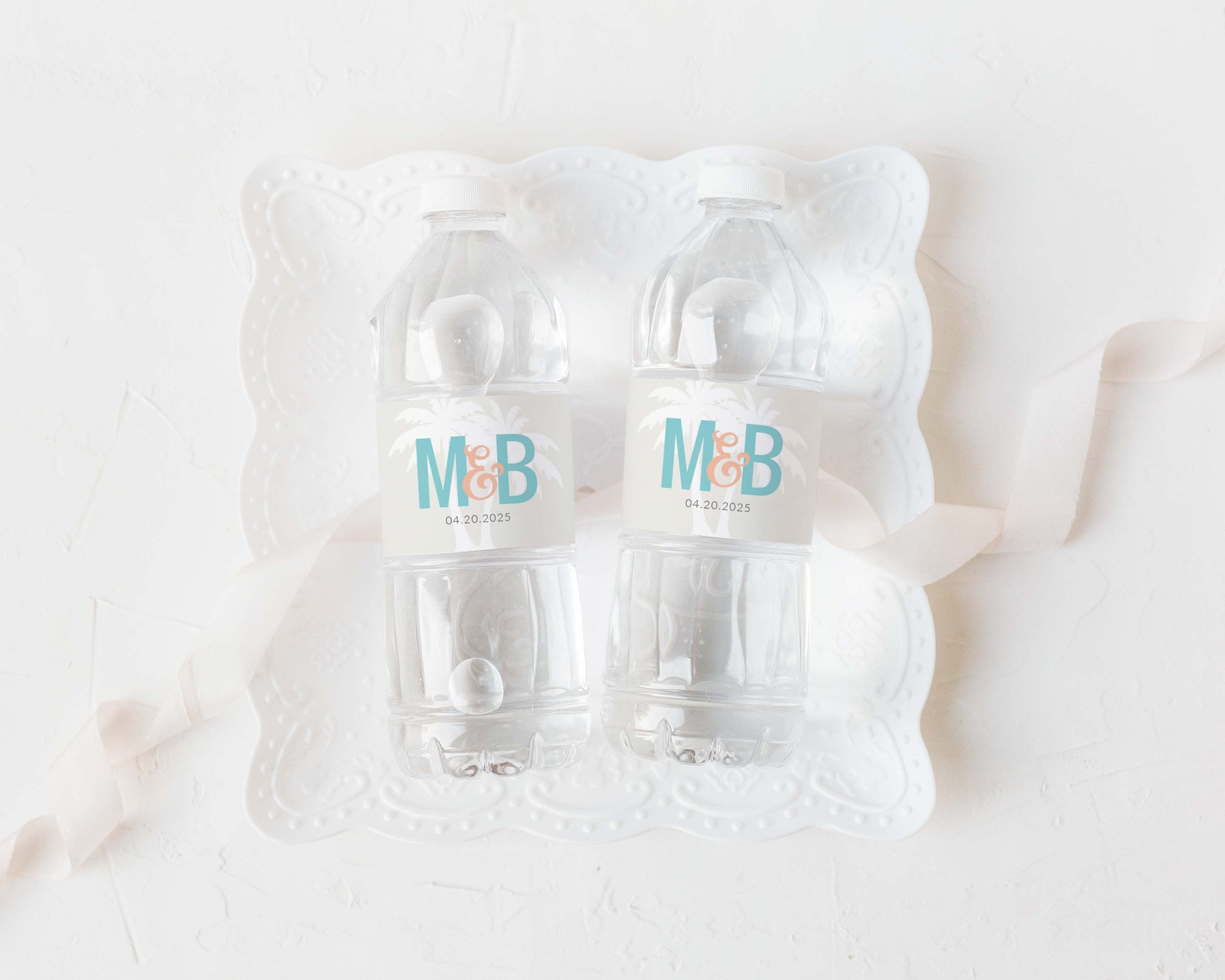 Palm Tree Monogram Destination Wedding Water Bottle Label