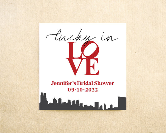 Lucky in love bridal shower favor sticker