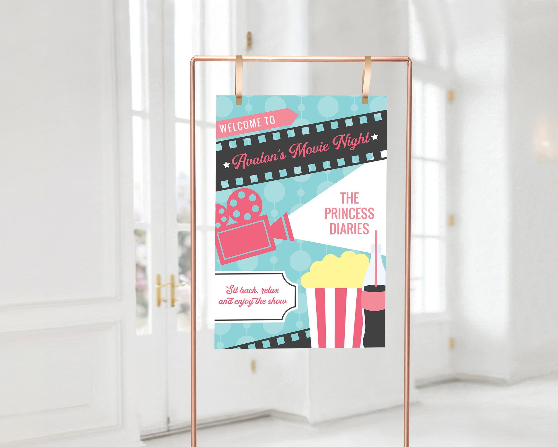 Birthday Movie Night Welcome Sign Now Showing