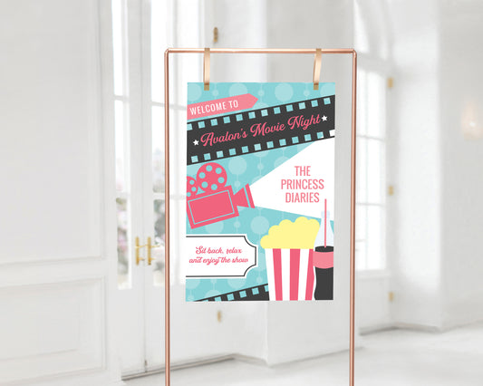 Birthday Movie Night Welcome Sign Now Showing