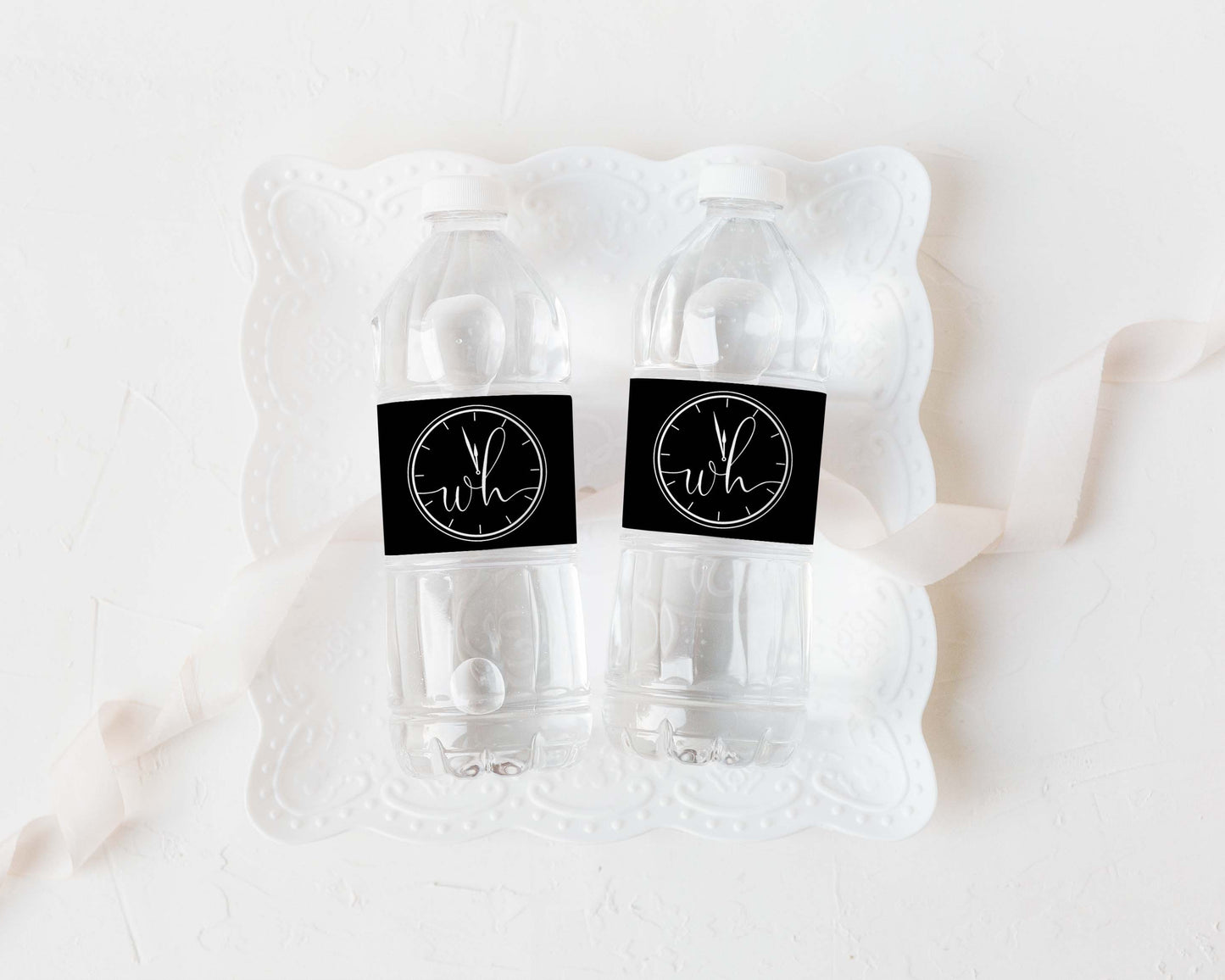 Clock Monogram New Years Eve Wedding Water Bottle Label