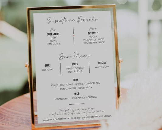 GLAMOUR BAR MENU