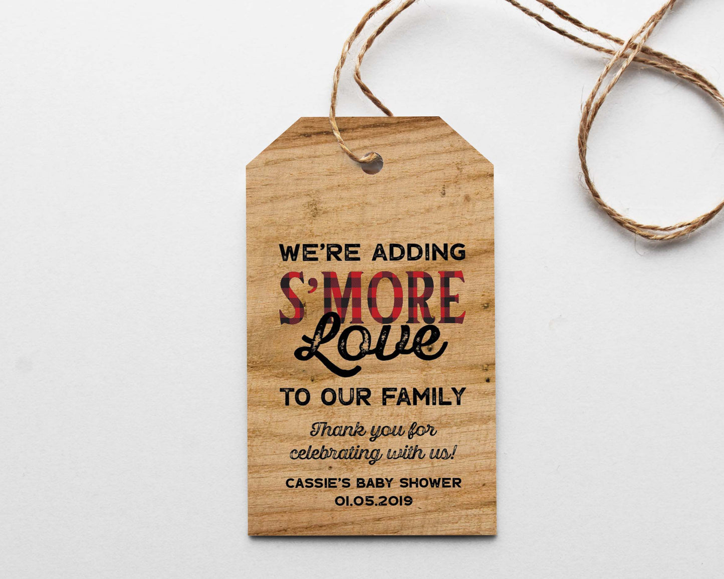 We're adding s'more love to our family baby shower favor tag