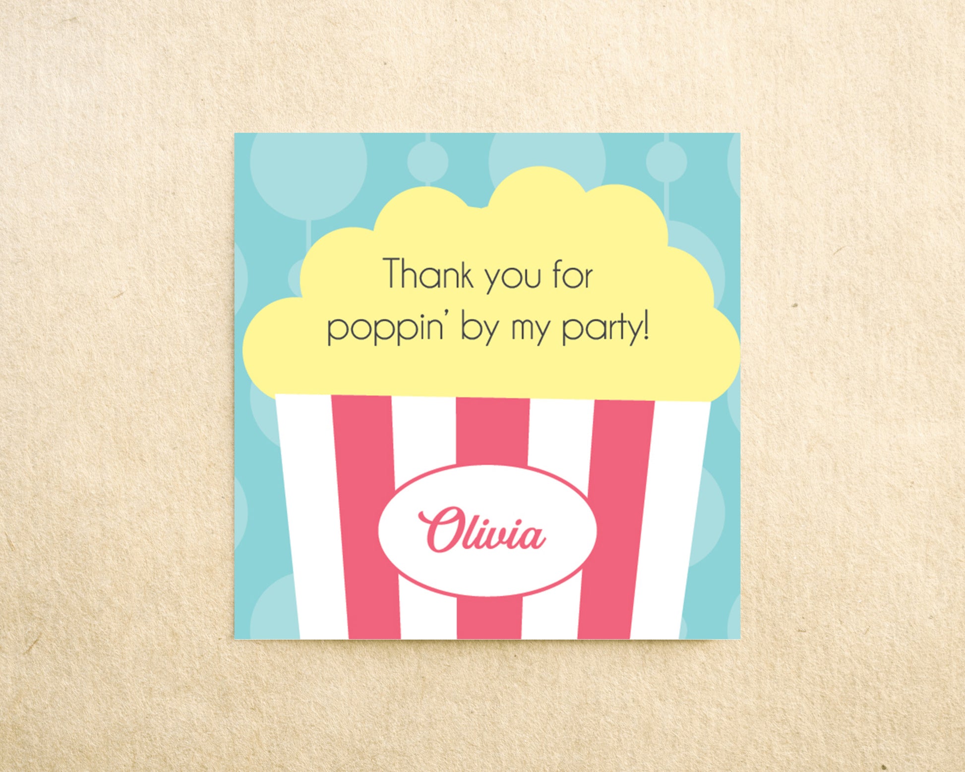 Popcorn birthday party favor sticker
