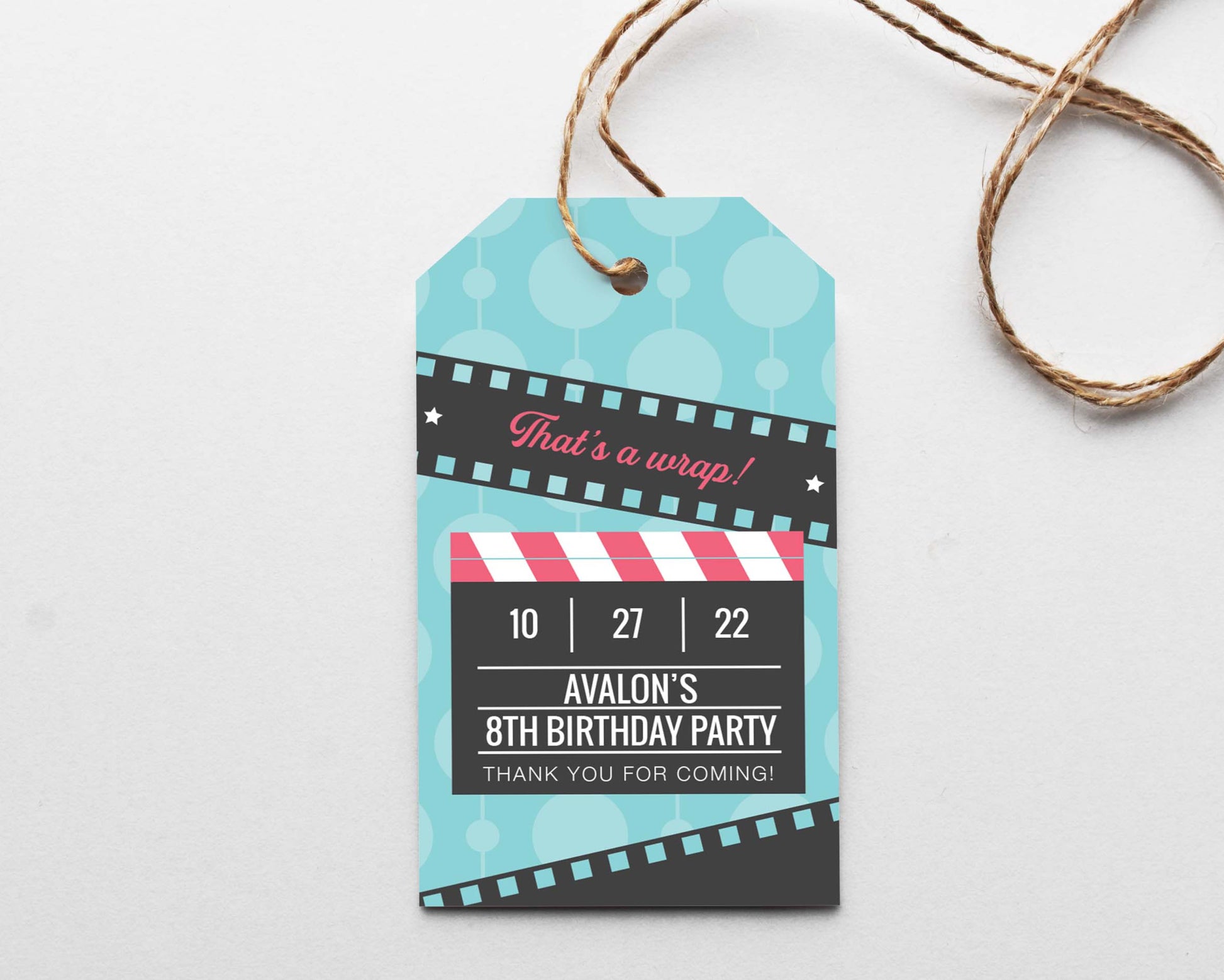 Movie birthday party favor tag