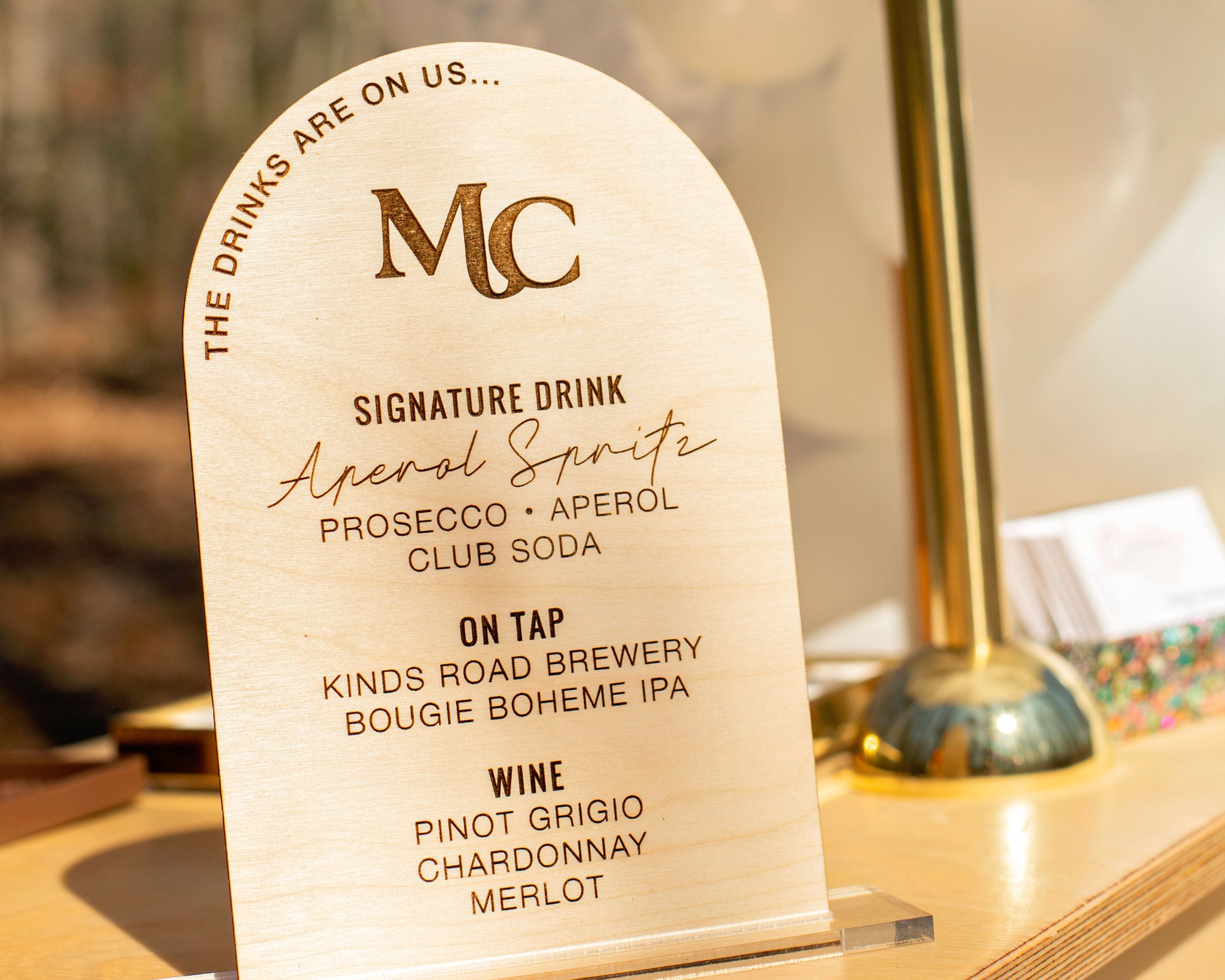 Wood Arch Drink Menu - Laser Engraved