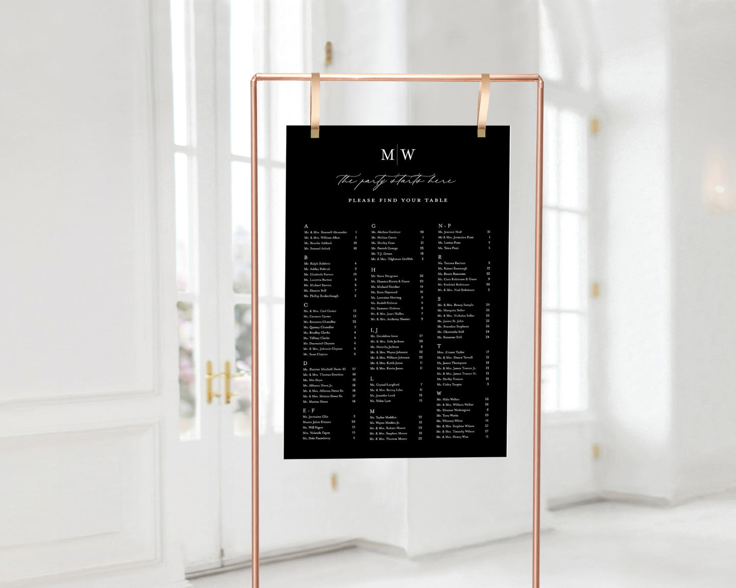 BLACK TIE SEATING CHART