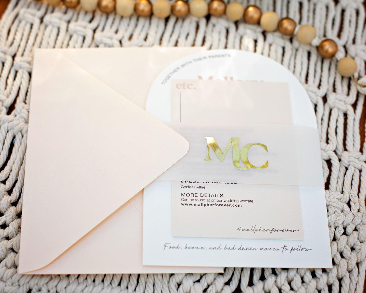 Blush envelopes for wedding invitation