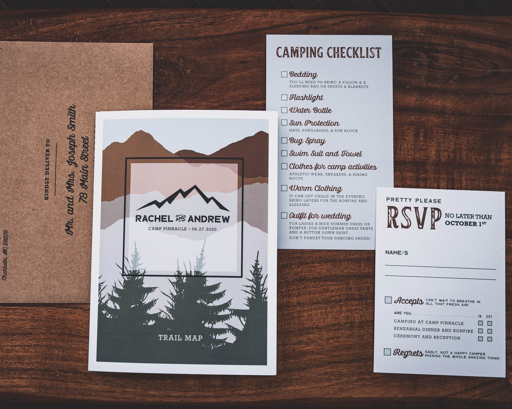 Camp Wedding Invitation with Trail Map 