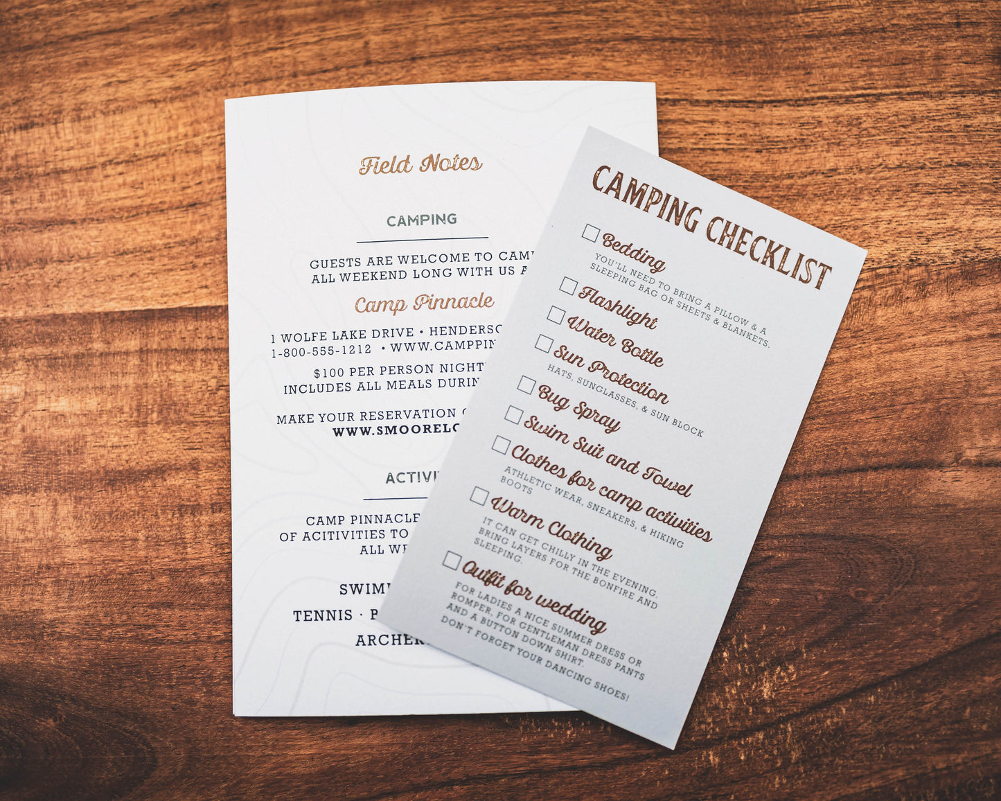 Camp Wedding Checklist Enclosure Card