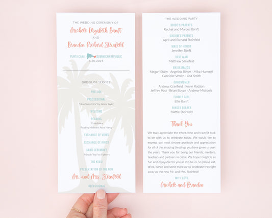 Destination Wedding Program with palm tree design