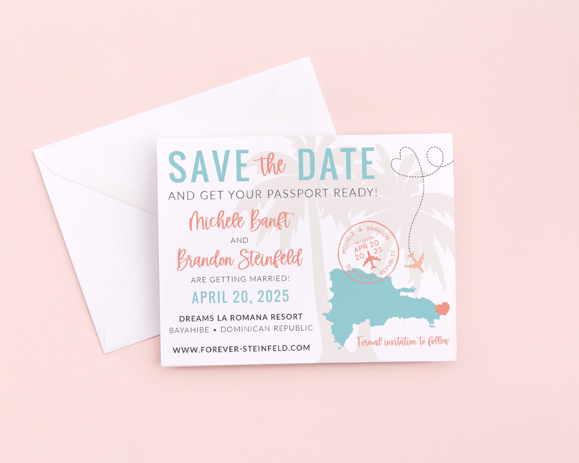 Destination Wedding Save the Date - Save the Date and get your passport ready with passport stamp and destination map.