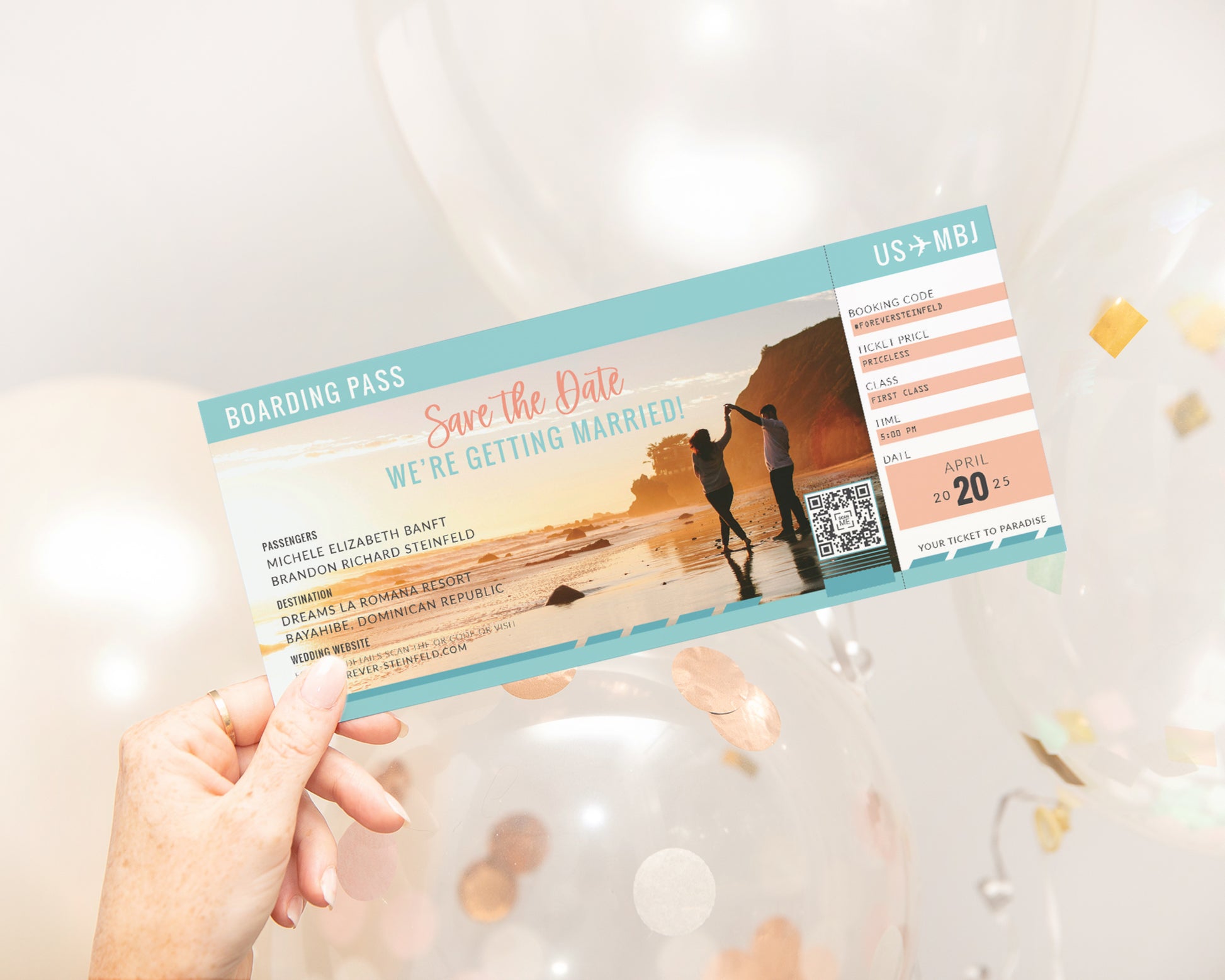 Boarding Pass Save the Date for Destination Wedding with Picture