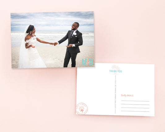 Destination wedding save the date postcard with picture