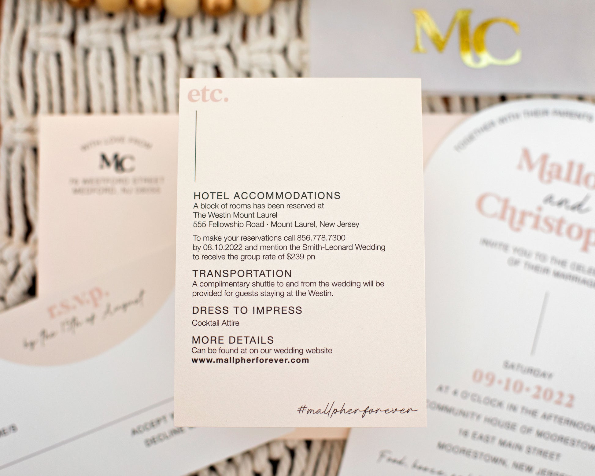 Details card for wedding invitation