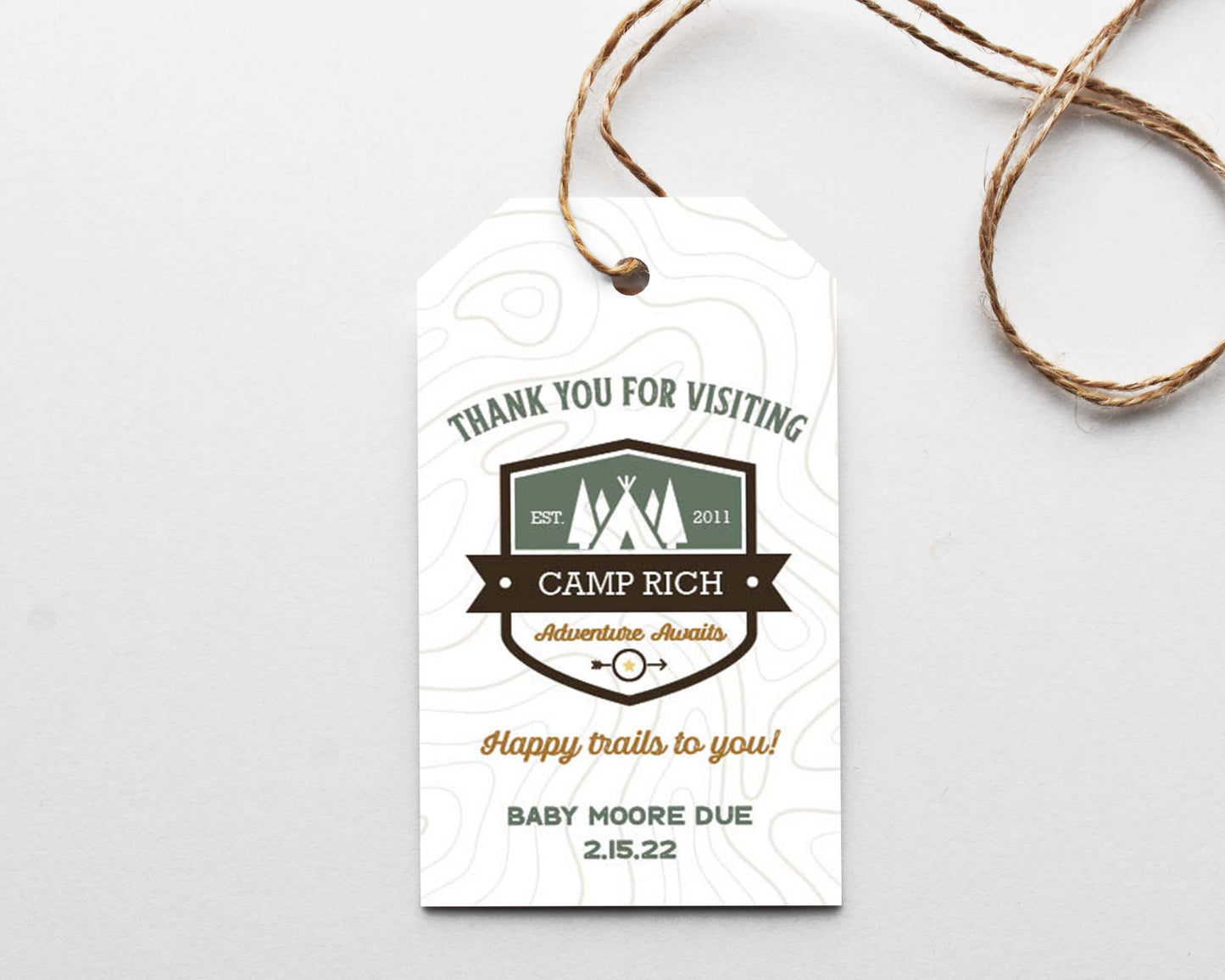 camp baby shower favor tag printed