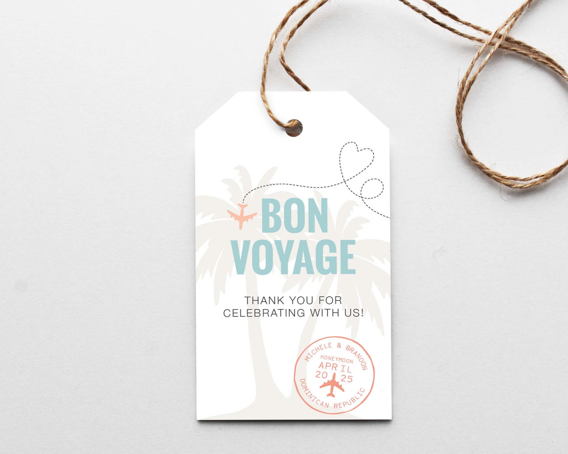 Bon Voyage Honeymoon Shower  Favor Tag
