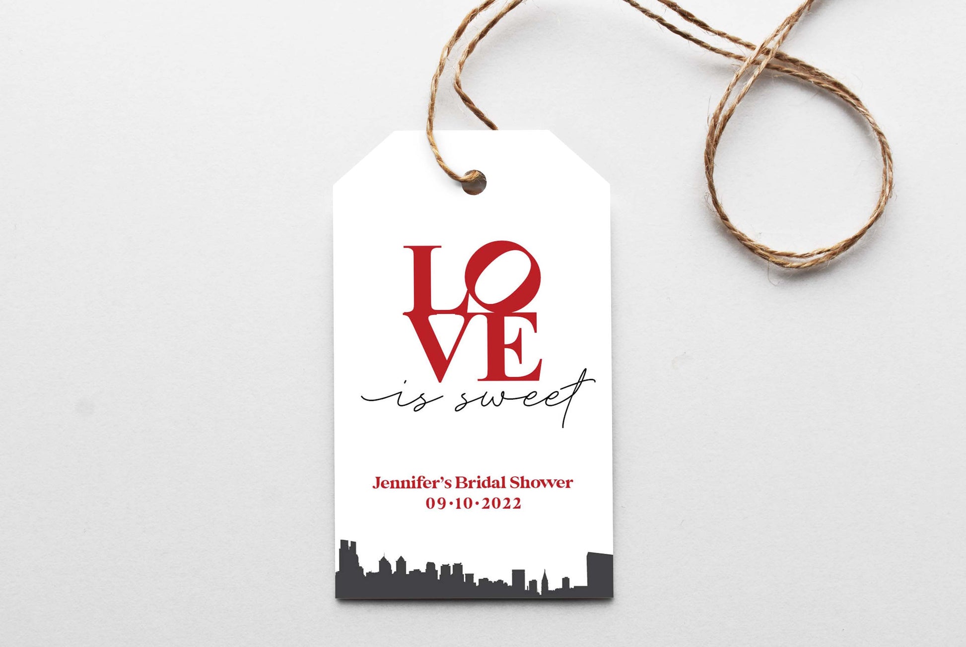 Love is sweet - Philadelphia Love Sign Bridal Shower Favor Tags Printed