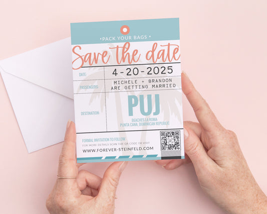 Luggage Tag save the date for destination wedding