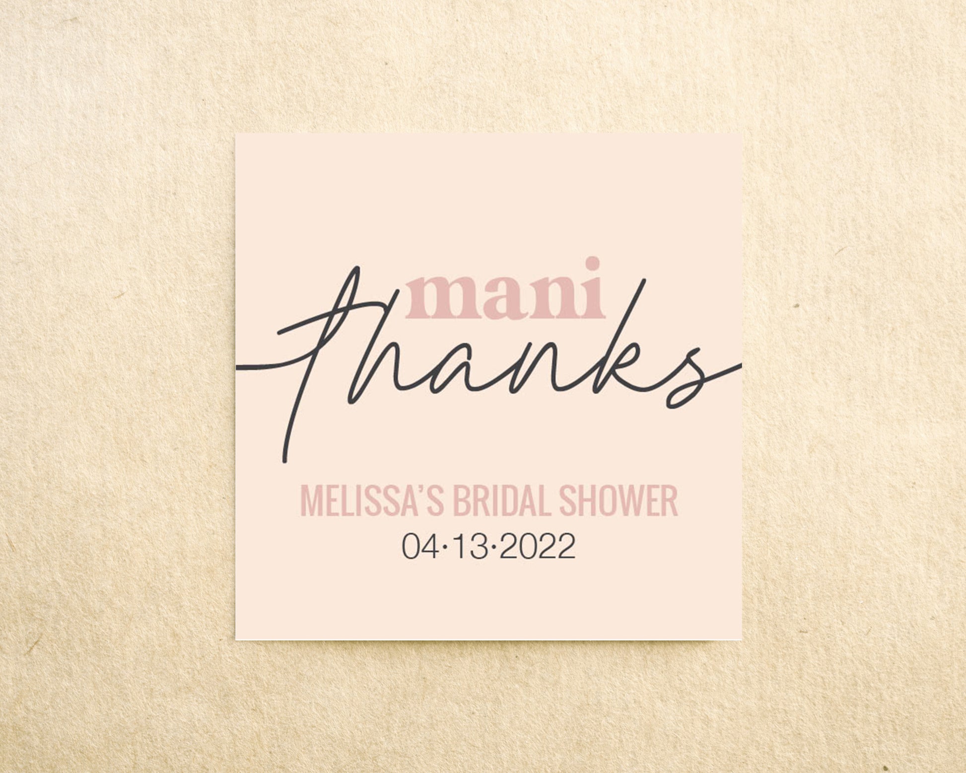 Mani thanks bridal shower favor sticker
