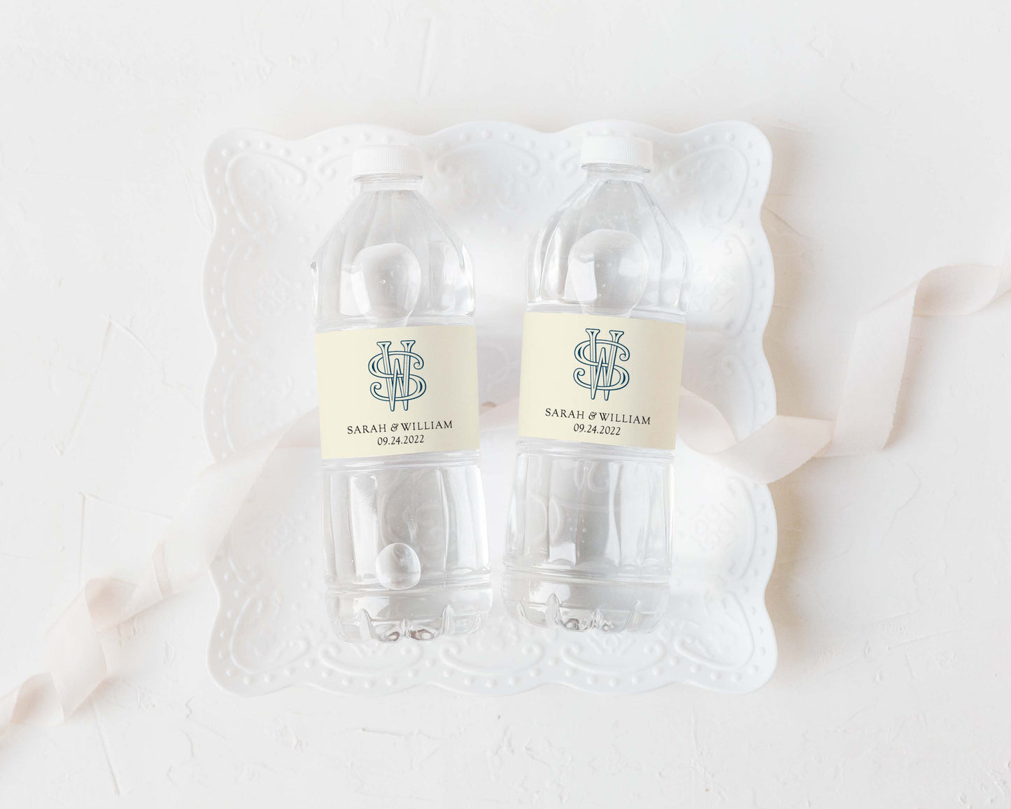 Vintage Interlocking Wedding Monogram Water Bottle Labels