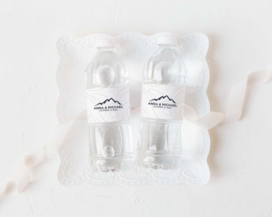 Mountain Wedding Monogram Water Bottle Label