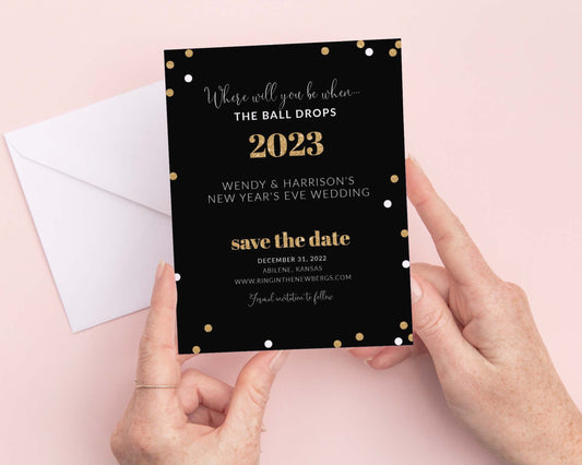 Confetti New Years Eve Wedding Save the Date card