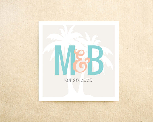 Palm Tree Wedding Monogram Sticker