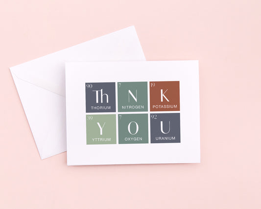 Periodic table thank you card for Chemistry themed bridal shower