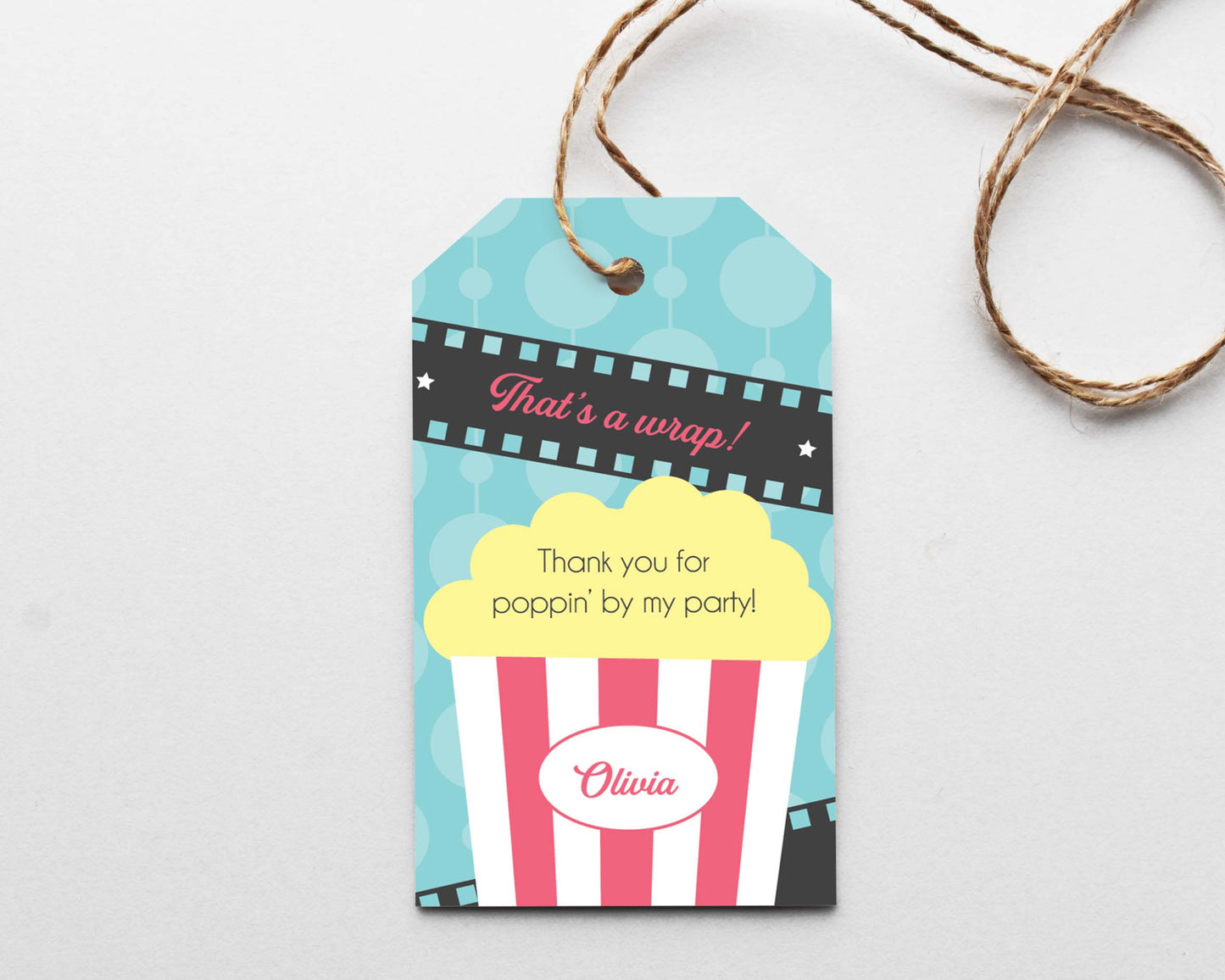 Popcorn Favor Tag for Movie Birthday Party