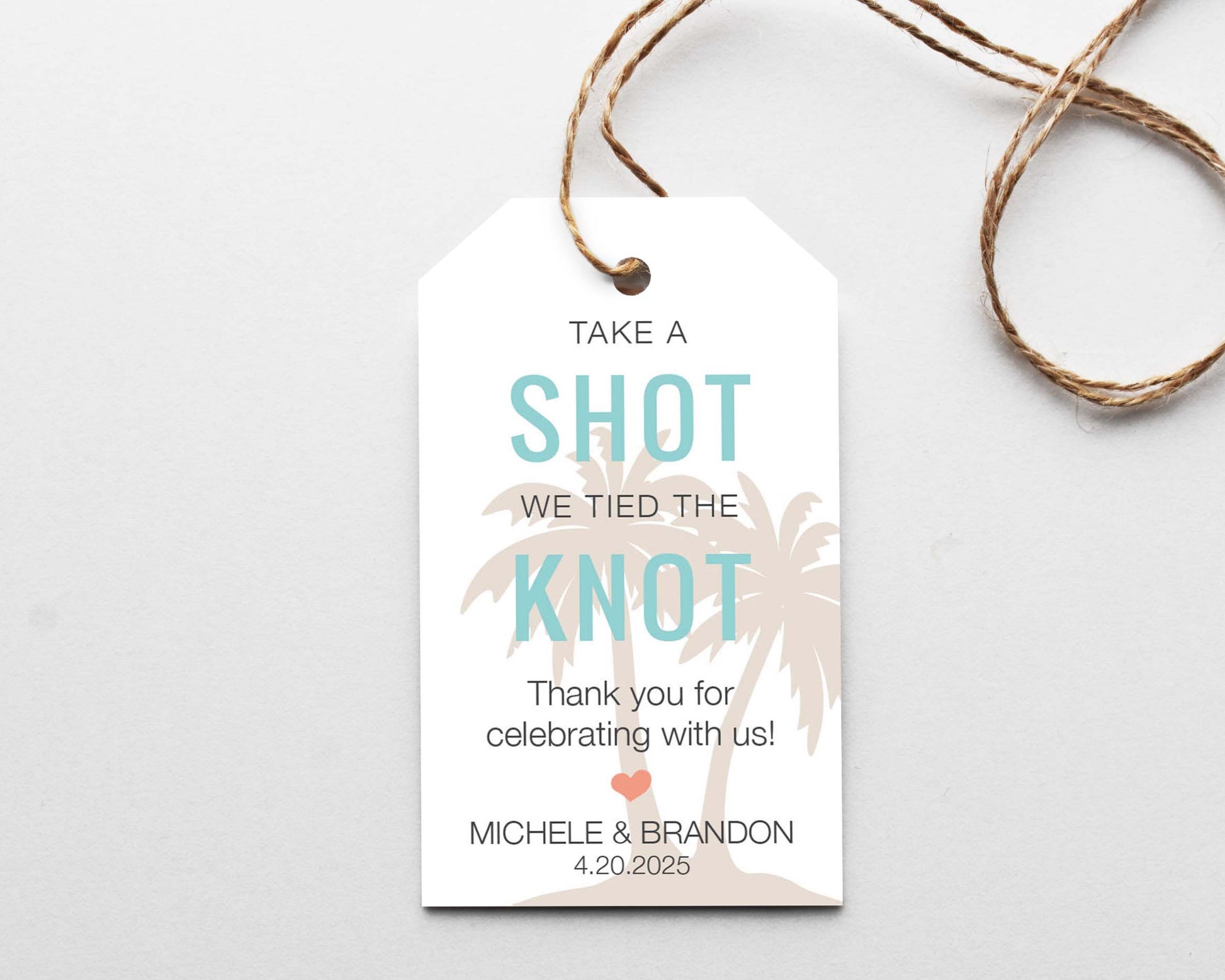 Take a shot we tied the knot destination wedding favor tag
